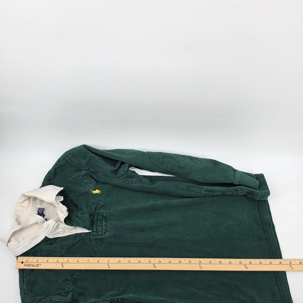 Polo Ralph Lauren Mens Green Quilted Rugby Shirt Custom Fit Small Elbow Patches - Picture 9 of 9